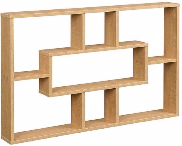 NESTLUNE Modern Wall Mounted Space Saving Multi Shelf in Light Oak, W: 100 cm, D: 15 cm