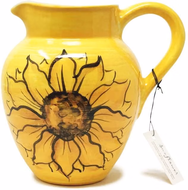 Verano Spanish Ceramics Sunflower Hand Painted Yellow Ceramic Large Pourer Jug, Height: 21 cm