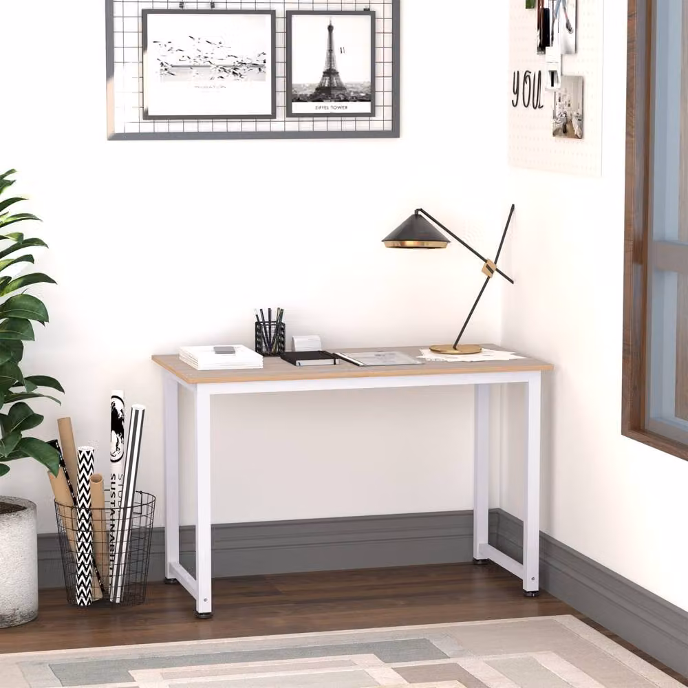 Wyld Haus Modo Writing Desk in White and Oak, W: 120 cm, D: 60 cm, H: 76 cm – 3