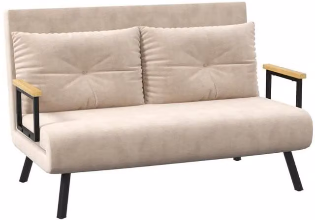 Chilli Seating Beige Velvet Click Clack Double Sofa Bed with Scatter Cushions and Adjustable Headrest, W/D/H: 140 x 200 cm