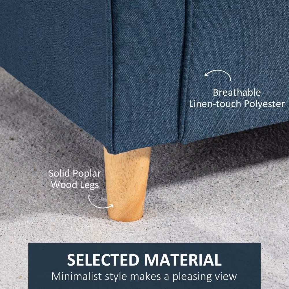 STILVORA 2 Seater Blue Fabric Upholstered Sofa with Wood Legs – 4