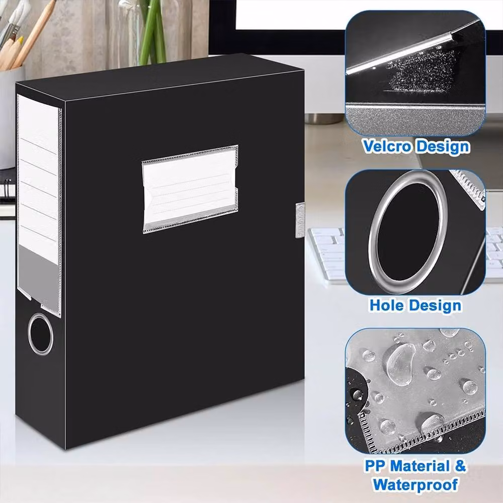 Ventryn 3-Piece Set of 75mm Foldable A4 Document Storage Box Files in Black – 4