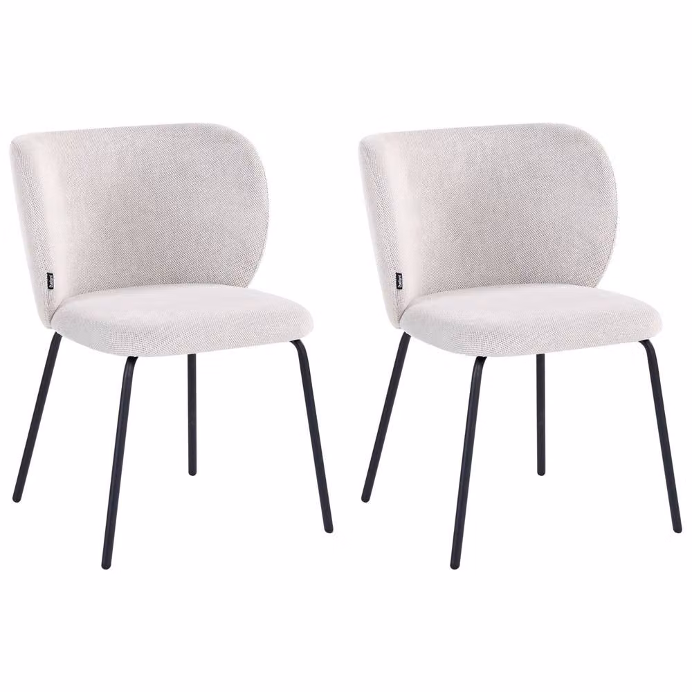 Wyld and Coco Set of 2 Armless Dining Chairs with Off-White Fabric Upholstery and White Powder Coated Iron Frames – 2