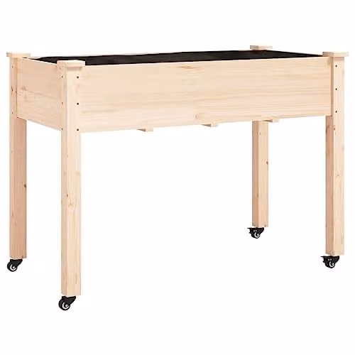 vidaXL Wheeled Planter with Liner in Brown Solid Wood Fir, W: 118 cm, D: 59 cm, H: 80 cm – 1