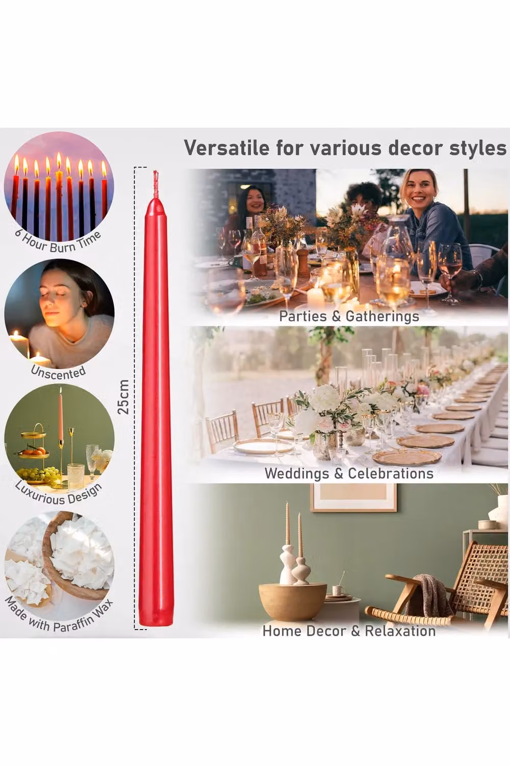 Deco Express Set of 6 Taper Candles in Red – 2