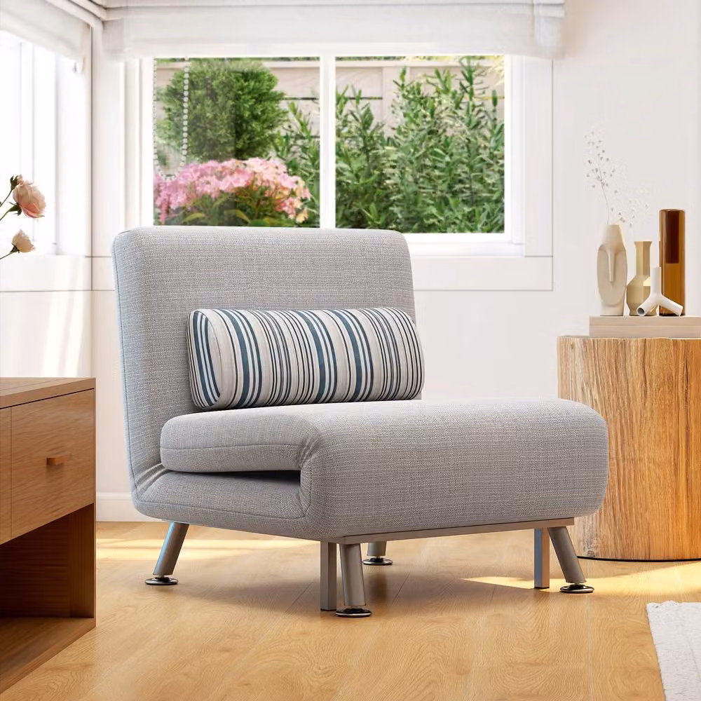 ERGOVEXA Single Sofa Bed, Foldable Grey Fabric Lounge Chair for Adults, W: 70 cm, D: 75 cm, H: 180 cm – 2
