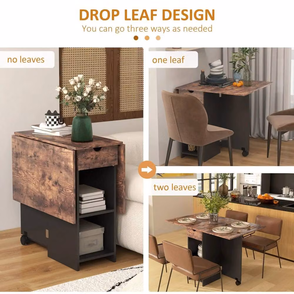 Wyld Haus Barretti Rustic Brown Folding Drop Leaf Dining Table with Castors W/D/H: 72 x 75 x 75 cm – 5