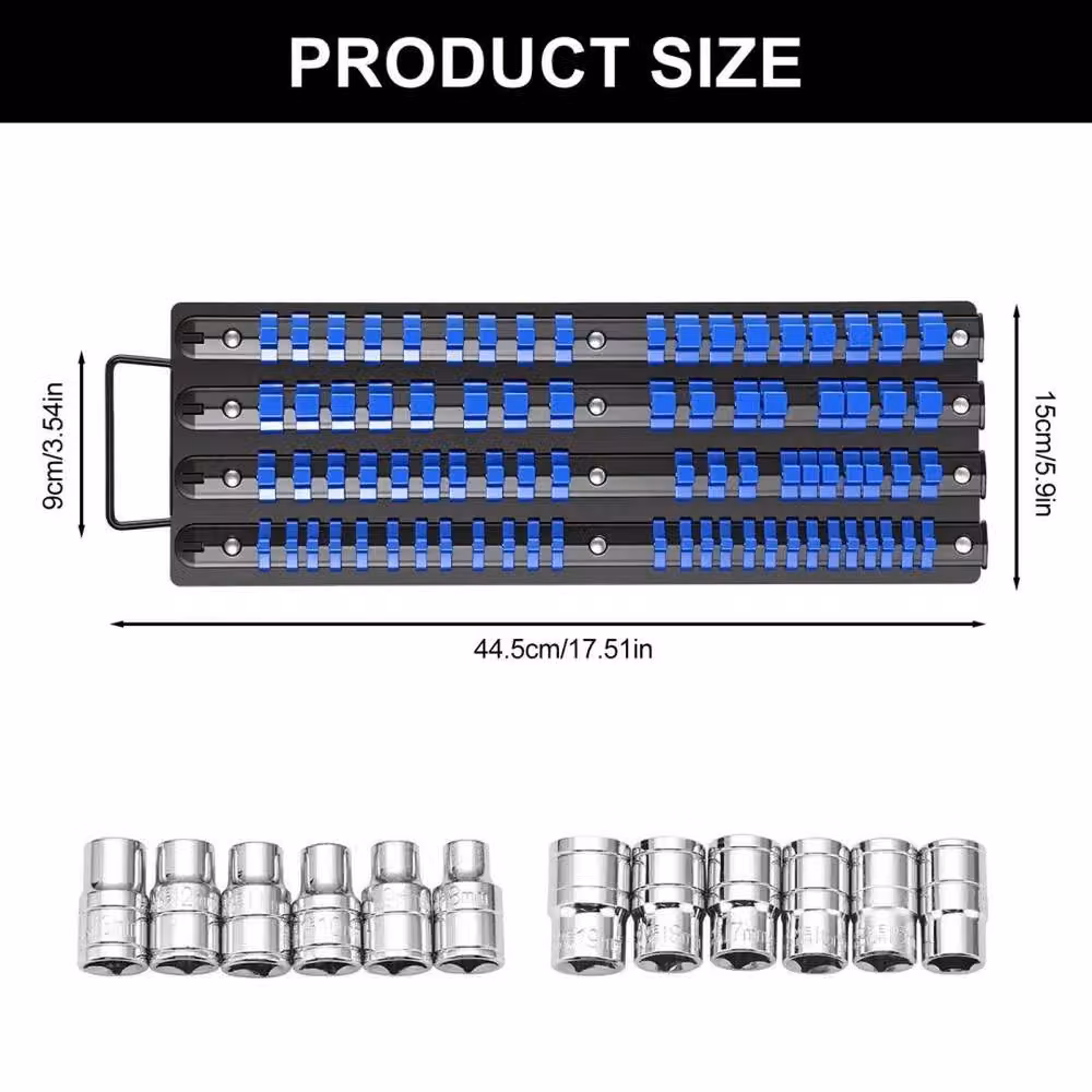 EONLION 80-Piece Socket Storage Rail Rack Holder Organiser in Blue, Length: 50 cm – 2