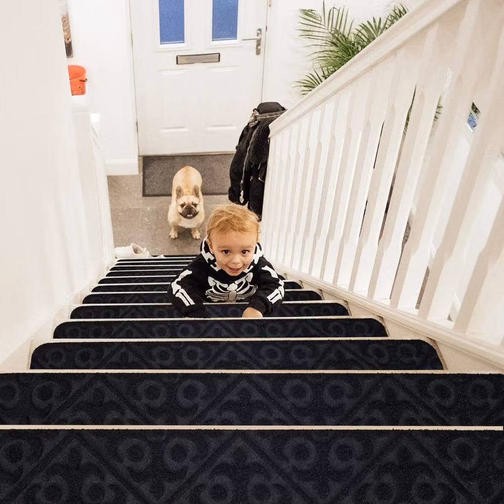 CASART 15-Piece Non-Slip Polyester Stair Mats in Black, W: 76 cm, D: 20 cm – 8