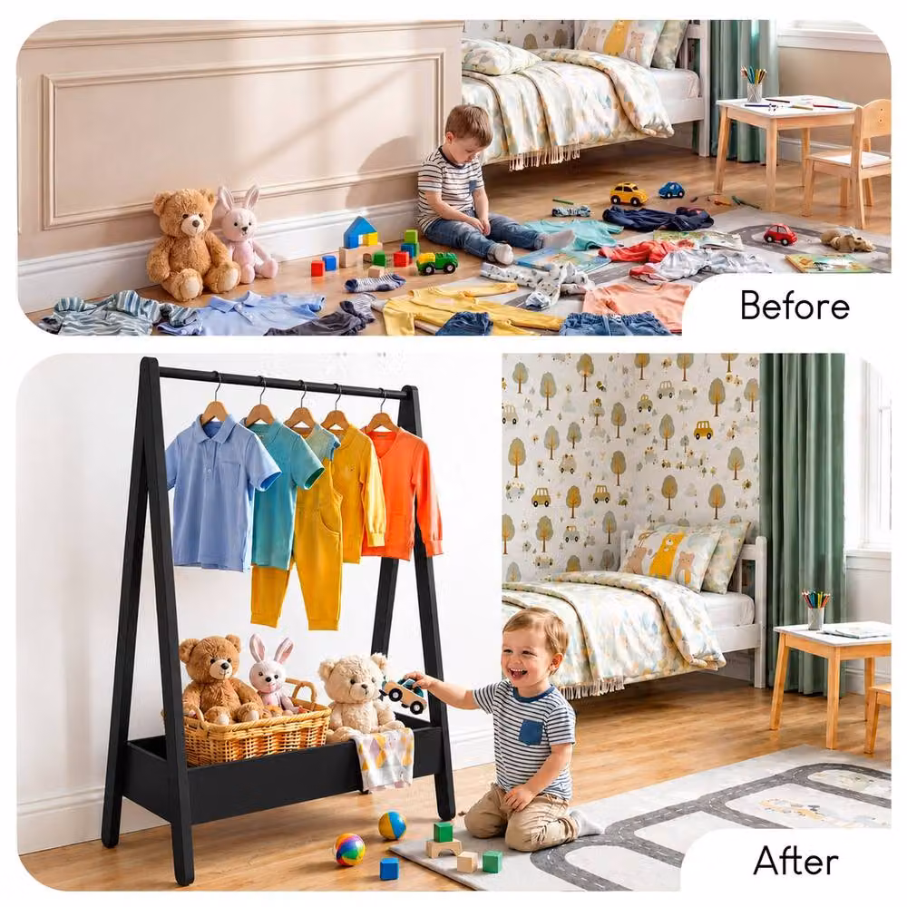 Home Discount Junior Vida Kids Clothes Rack Organizer in Matt Black – 5
