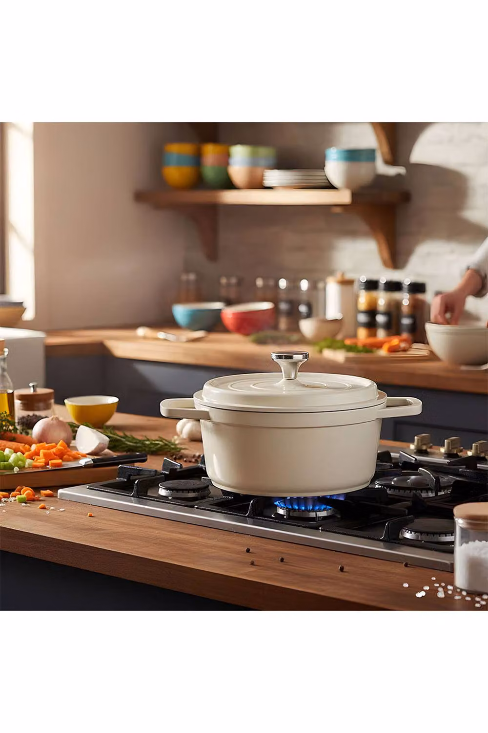 Living and Home Non-Stick Enamel Cast Aluminium Casserole Dutch Oven Cookware in Beige, 2.75/4.75 l – 4