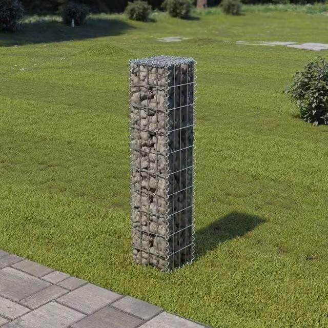 Berkfield Home Silver Galvanised Steel Gabion Wall with Covers, W/D/H: 20 x 20 x 100 cm