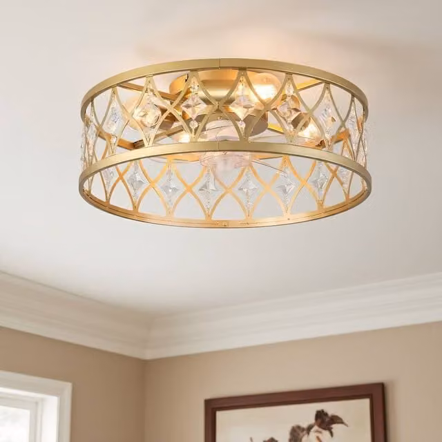 NIVOR 4 Light Gold Crystal Caged Ceiling Fan with Remote and App Control, Reversible E27 – 1