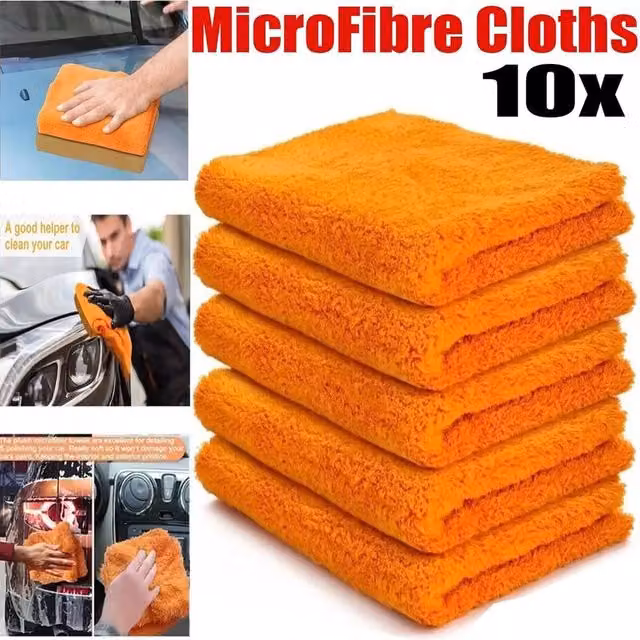 SPETLEK 10 Pack Super Absorbent Orange Polishing Car Towels, 0.6m2 per towel