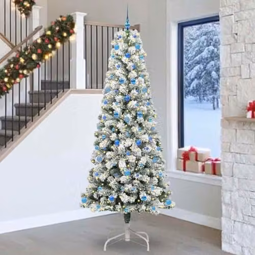 vidaXL Modern Cone Christmas Tree in Green, White and Blue, Height: 240 cm – 2