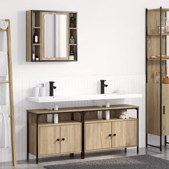 Berkfield Home 3-Piece Modern Bathroom Cabinet Set in Brown Sonoma Oak, W/D/H: 80 x 30 x 60 cm