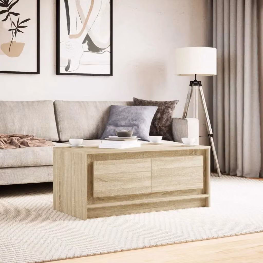 Berkfield Home Sonoma Oak Coffee Table with LED Lights in Brown – 3