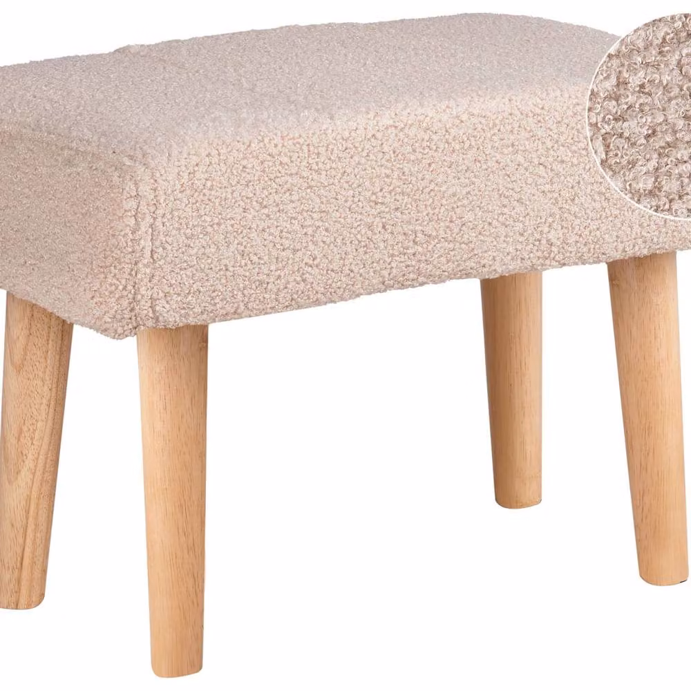 Wyld and Coco Beige Bouclé Rectangular Footstool with Rubberwood Legs – 2