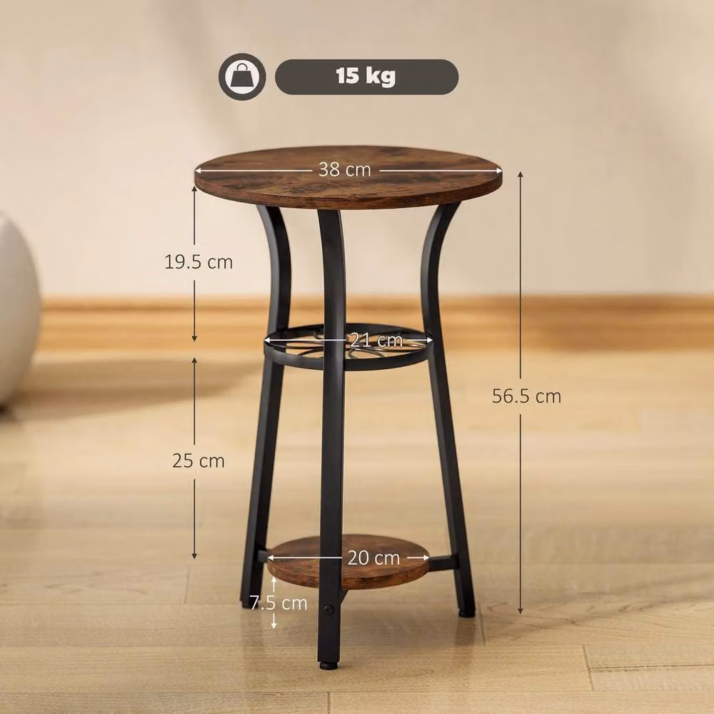 EONLION 3-Tier Industrial Round Side Table in Brown and Black, Diameter: 38 cm – 2