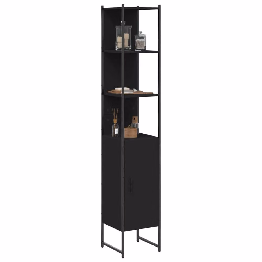 Berkfield Home Black Wall Mounted Bathroom Cabinet with Hinged Doors and Open Shelf, W/D/H: 33 x 33 x 185.5 cm – 2