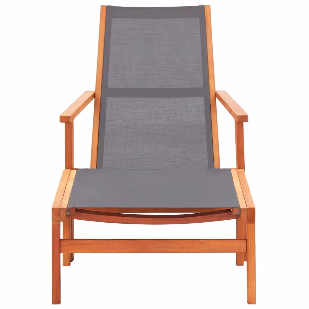 Berkfield Home Grey Garden Chair with Footrest in Solid Oiled Eucalyptus Wood and Textilene – 2