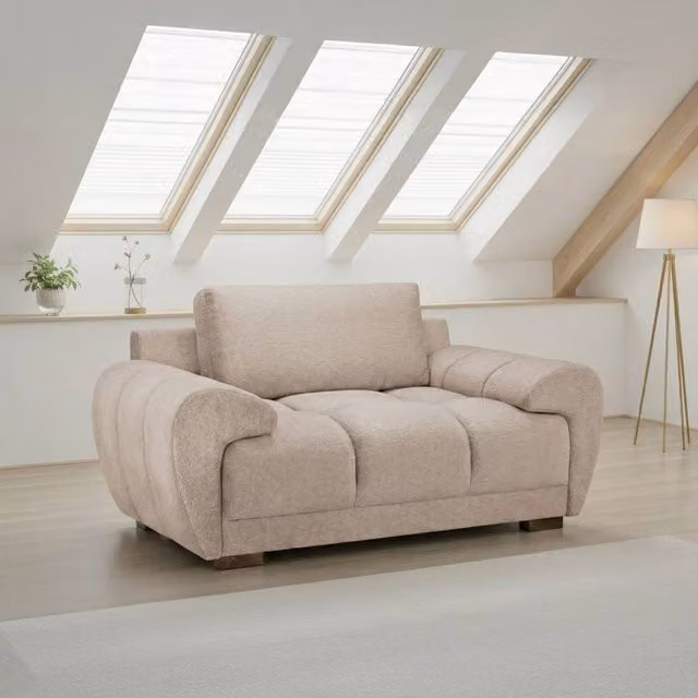 Furnishings For Less UK Zura Large Armchair in Mocha Brown Fabric with Beige Pillow Back and Wooden Legs