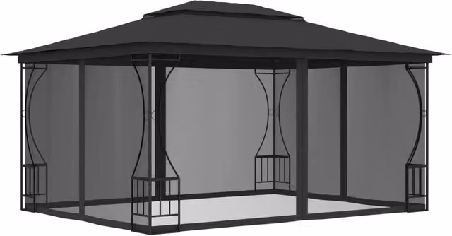 Berkfield Home Anthracite and Black Gazebo with Nets W/D/H: 300 x 400 x 265 cm – 1