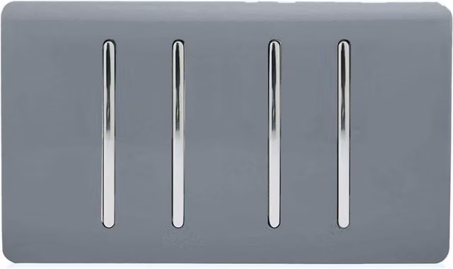 Trendi 4 Gang 2 Way Screwless Raised Front Quad Electrical Wall Light Switch in Warm Grey and Chrome – 1