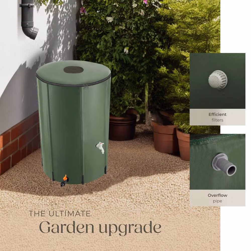 tectake Green Rain Barrel with Tap and Overflow Protection, 380 l – 6