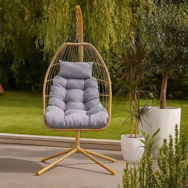 HOMEREPUBLIC Boho Rattan Foldable Single Seat Swing Chair in Beige, Orange or Grey