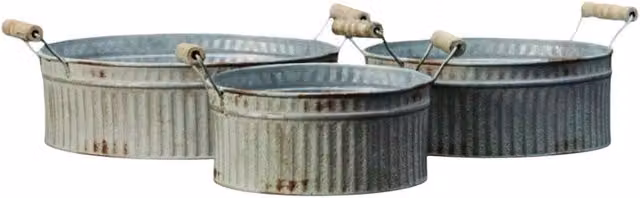 Four Candle Set of 3 Vintage White Ribbed Zinc Planters in Grey