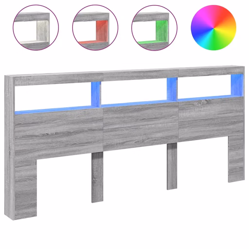 Berkfield Home Modern Wall-Mounted Headboard Cabinet with LED Lighting and USB Charging Port in Grey Sonoma, W: 220 cm, D: 17 cm, H: 102 cm – 2