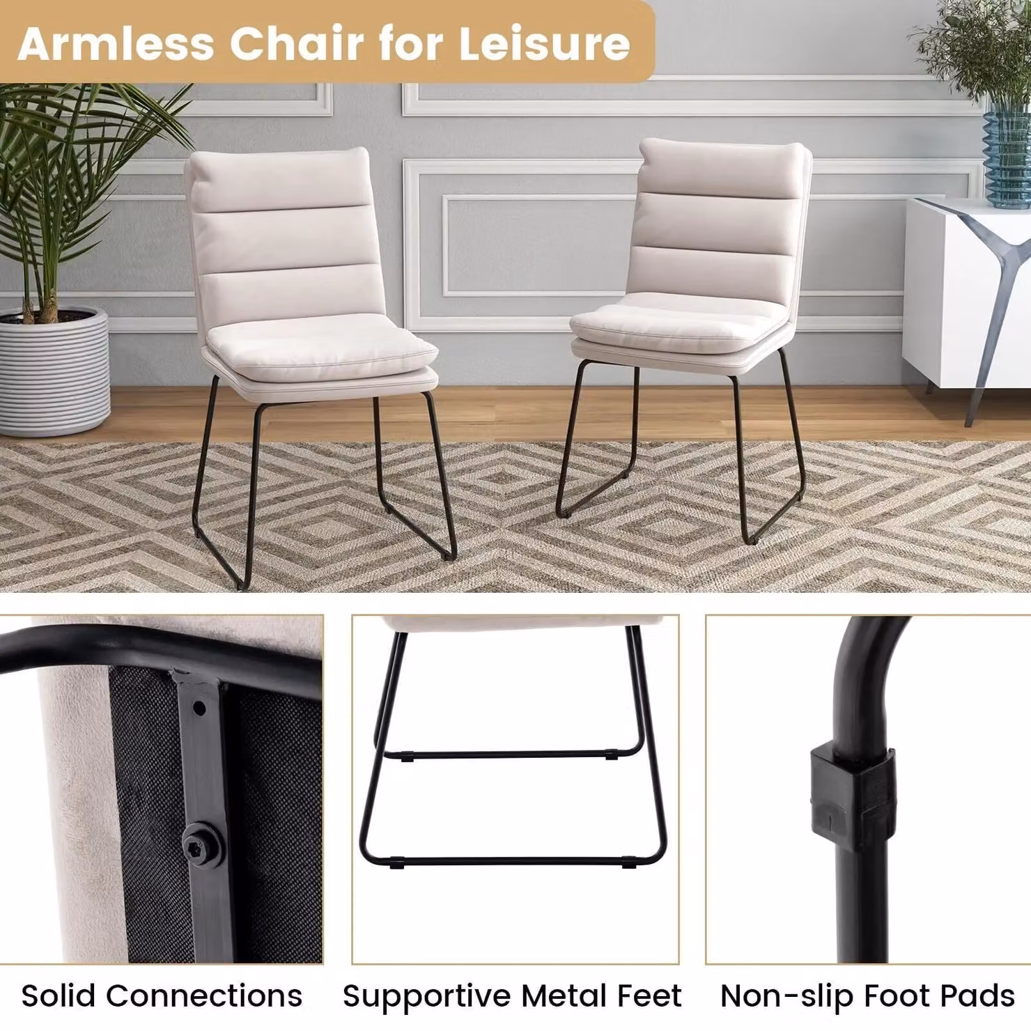 Costway Set of 2 Upholstered Accent Lounge Chairs in White – 3