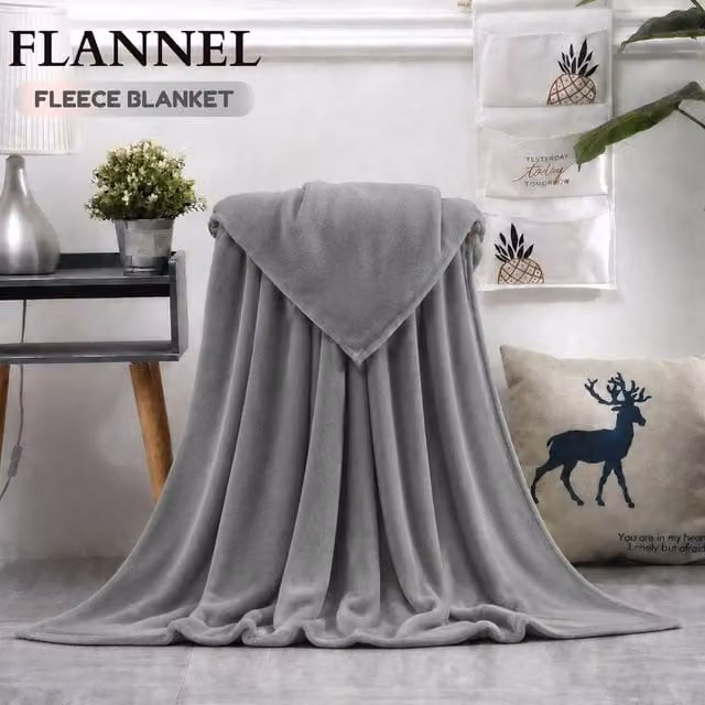 Grace Super Soft Reversible Double Face Flannel Fleece Blanket in Silver Grey, W: 150 cm, L: 200 cm