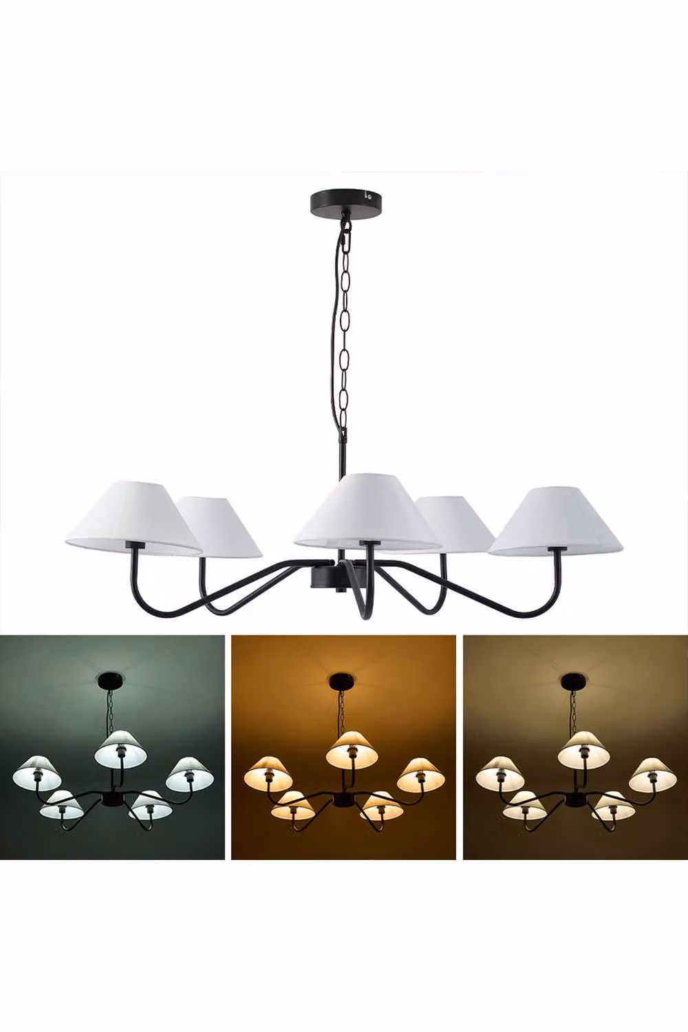 Living and Home Modern 5-Head Industrial Pendant Light Chandelier in Black – 3