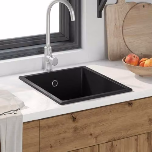 vidaXL Modern Rectangular Granite Kitchen Sink in Black, W/D/H: 38 x 44 x 20 cm – 2