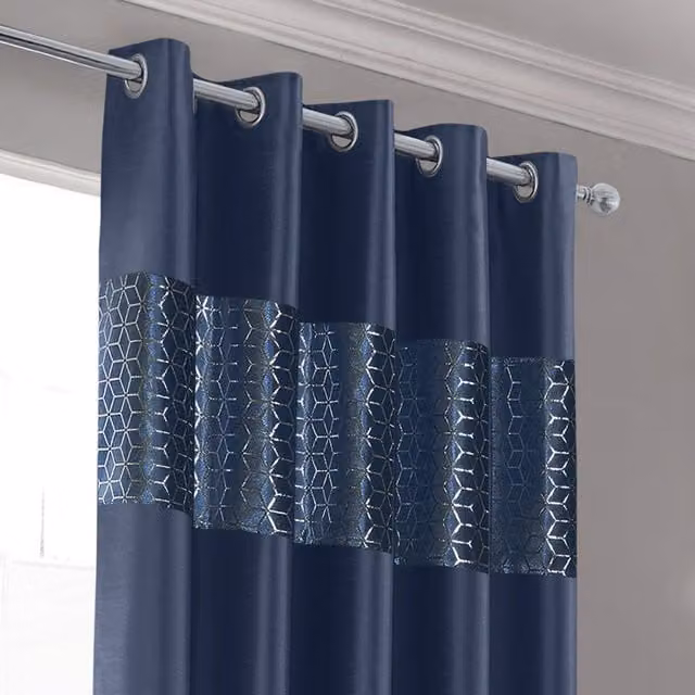 Intimates Vera Faux Silk Crushed Velvet Blackout Eyelet Curtains in Navy Blue, Width: 168 cm, Height: 229 cm