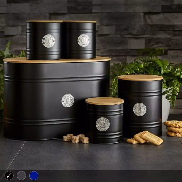 Neo Scandi 5 Piece Metal Kitchen Canister Set in Black
