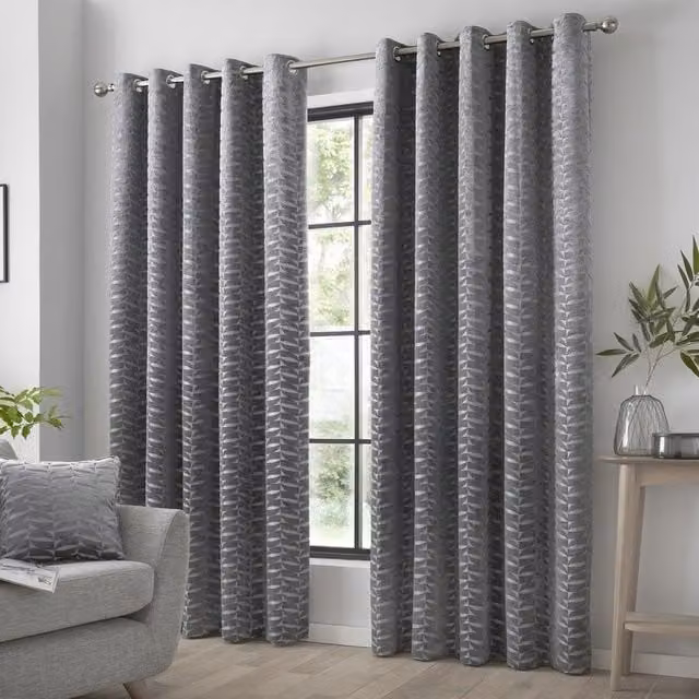 Curtina Kendal Eyelet Curtains, Grey, W: 117 cm, H: 137 cm