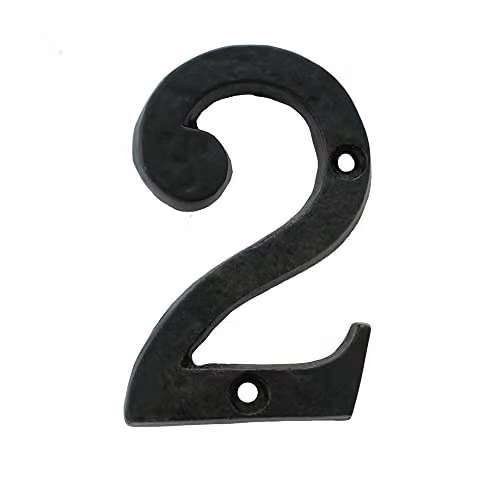Loops Black Antique Iron Face Numeral Plaque Number 2, Height: 78 mm, Depth: 0.8 cm – 2
