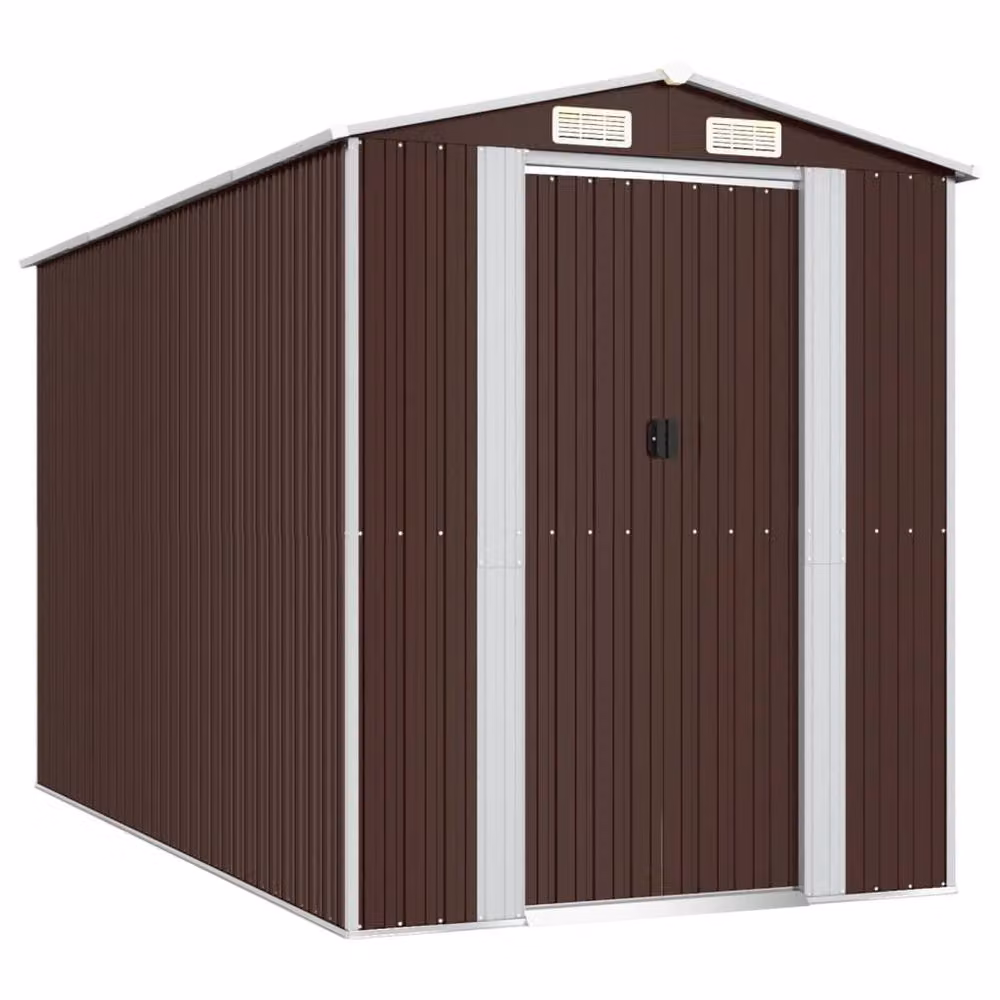 Berkfield Home Garden Shed in Dark Brown Galvanised Steel, W/D/H: 192 x 357 x 223 cm – 3