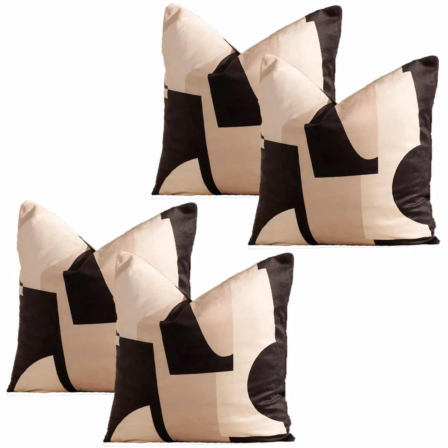 OHS Set of 4 Abstract Velvet Print Square Cushion Covers in Black, W x H: 45 x 45 cm – 3