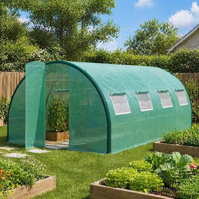 STILVORA Walk-in Polytunnel Greenhouse in Green with Mesh Windows – 1