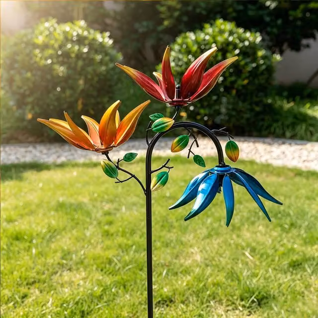 Quipulse Multicolour Floral Metal Flower Wind Spinner Garden Stake