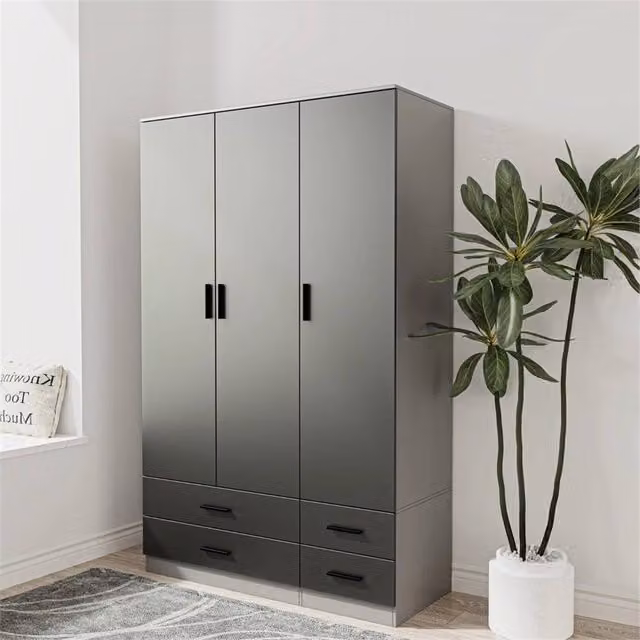FORGEVIO Modern Freestanding 3 Door 4 Drawer Wardrobe in Grey and Black Matt Finish – 1