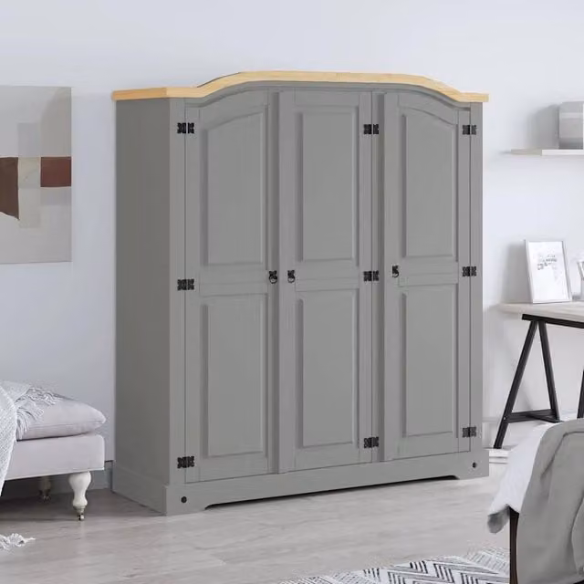 Berkfield Home Corona Range 3 Door Mexican Pine Wardrobe in Grey – 1