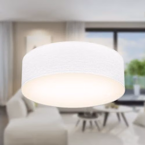 B.K.Licht White Fabric Cylinder Ceiling Light, E27 Socket, 40W Max, W/D/H: 30 x 30 x 10 cm – 1
