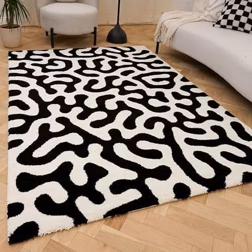 THE RUGS Joli Area Rug in Doodle Black and White, Modern Abstract Design, W: 200 cm, D: 290 cm