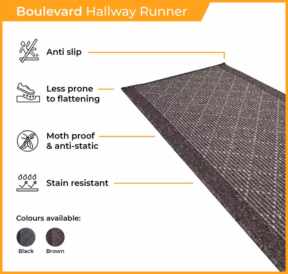 runrug Boulevard Non-Slip and Hardwearing Hallway Runner Rug in Brown, W: 66 cm, L: 360 cm – 3