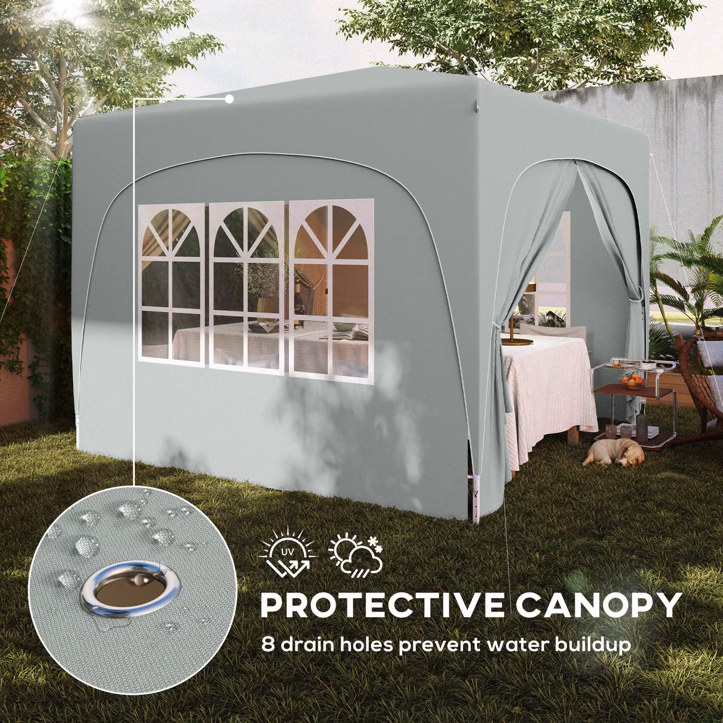 Outsunny Pop-Up Gazebo Shelter with Accessories, Light Grey, W/D/H: 300 x 300 x 273 cm – 5